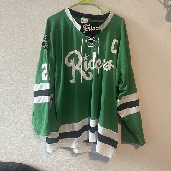 Dallas Stars & Frisco Roughriders Riders Promo Jersey /Green Sz L - Picture 1 of 4